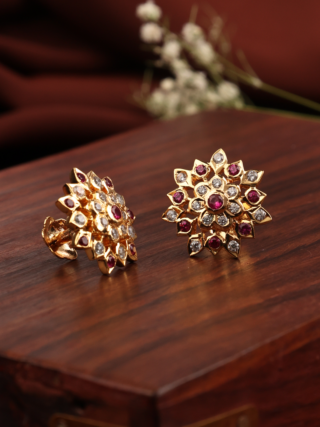 Kundan Ruby And White Stone Stud