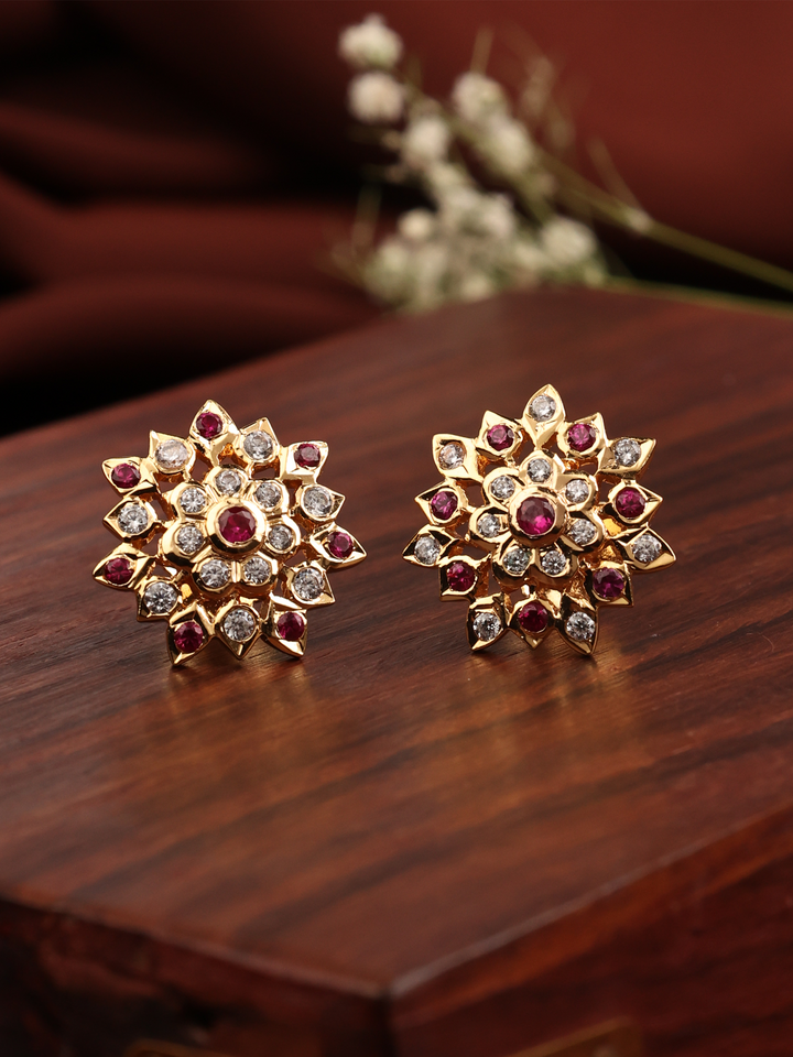 Kundan Ruby And White Stone Stud