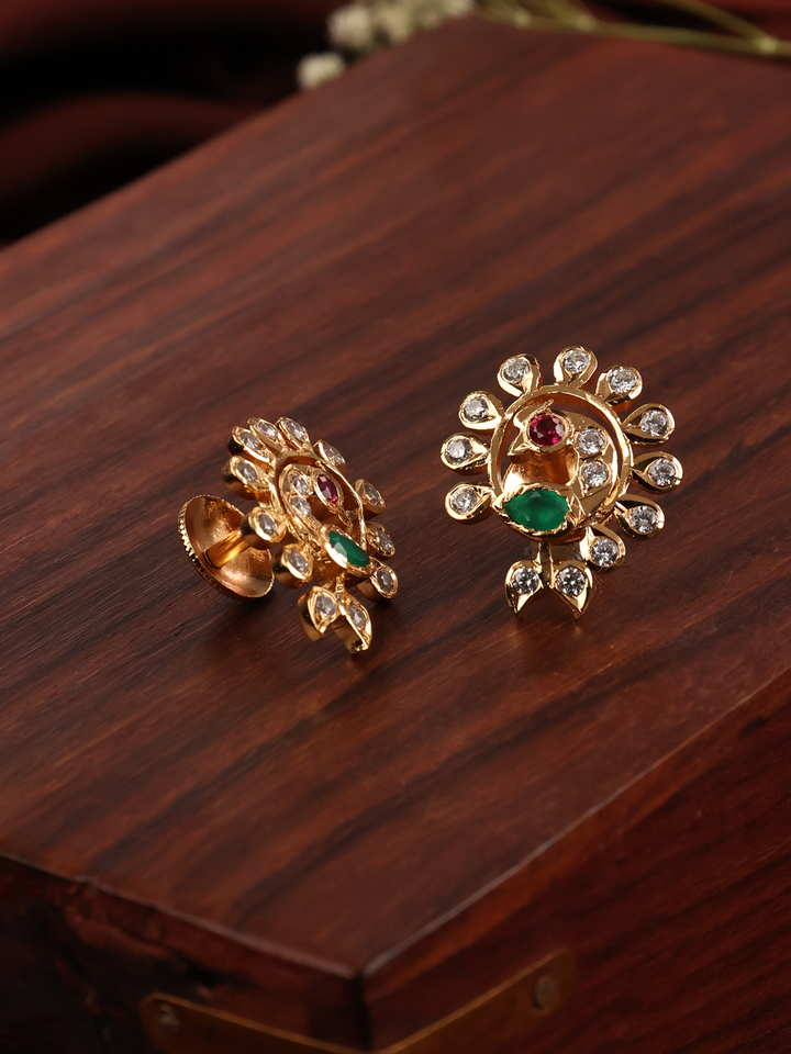 Peacock With White Stone Stud