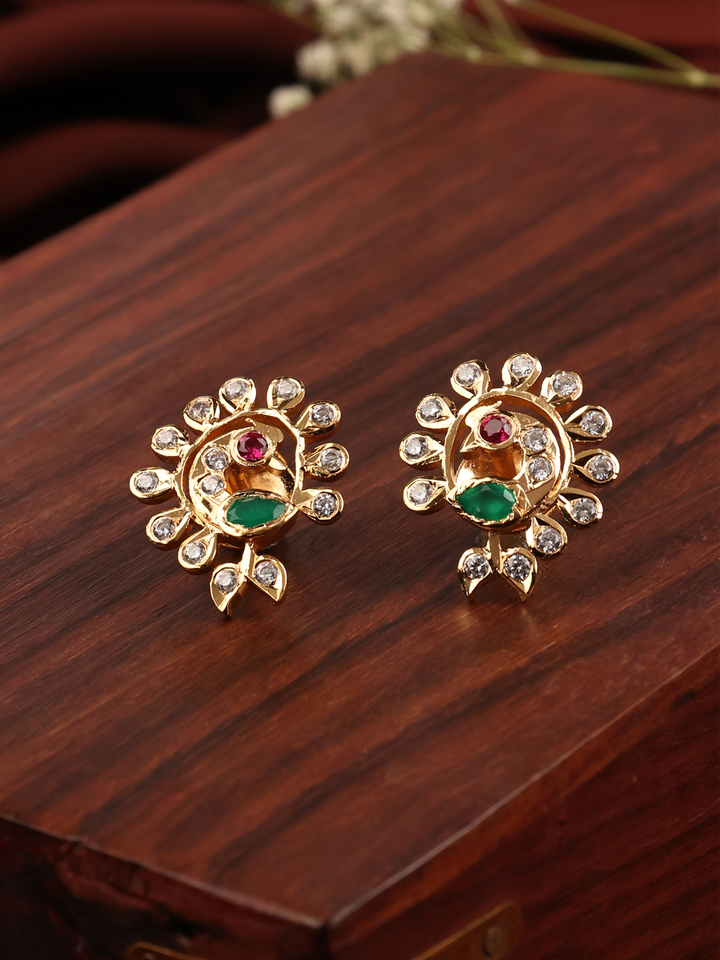 Peacock With White Stone Stud
