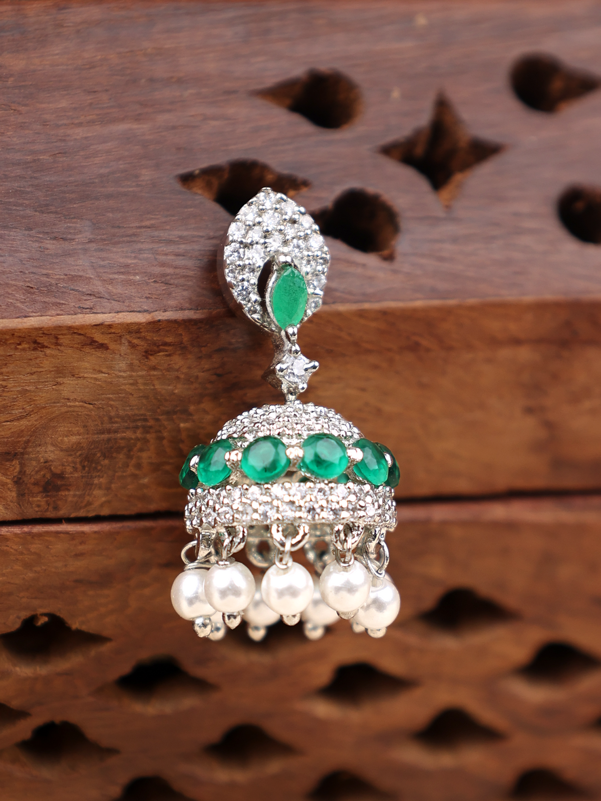 Heritage Sparkle Silver Pearl Drop Jhumka