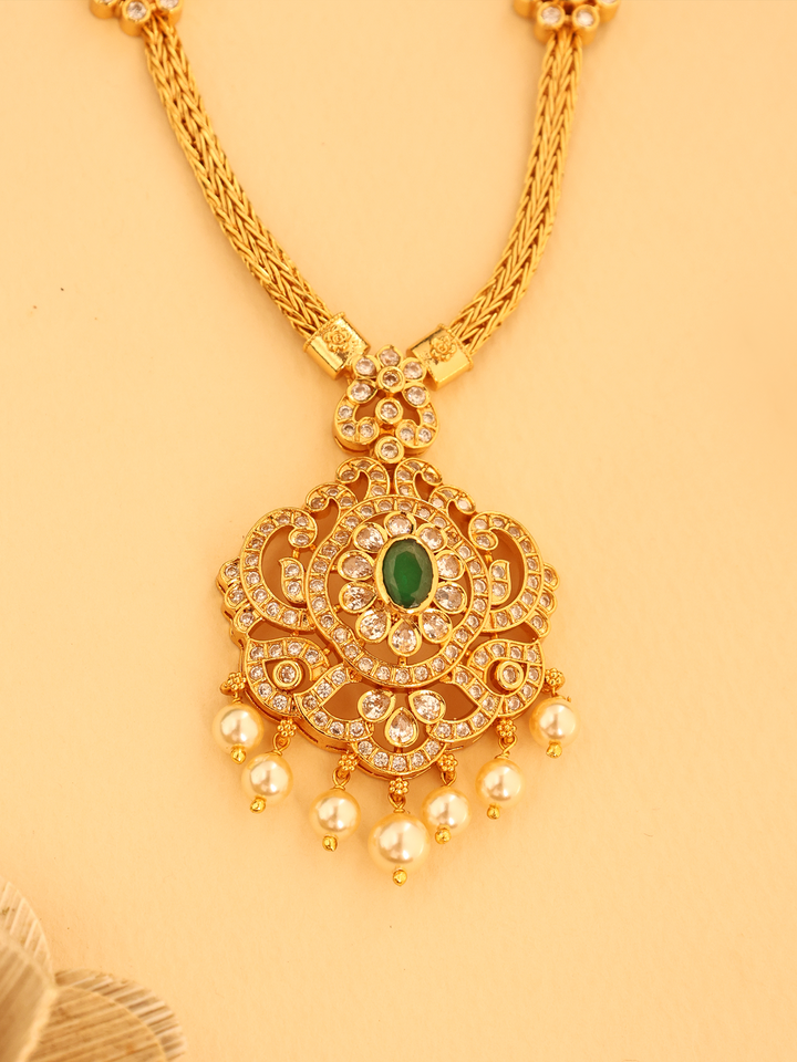 Nagas Green Stone with Pearl Drops Necklace