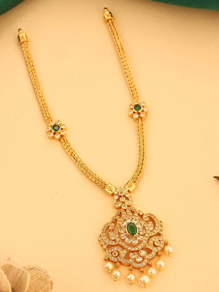 Nagas Green Stone with Pearl Drops Necklace