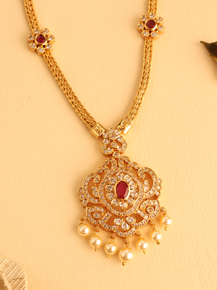 Nagas Ruby Stone with Pearl Drops Necklace