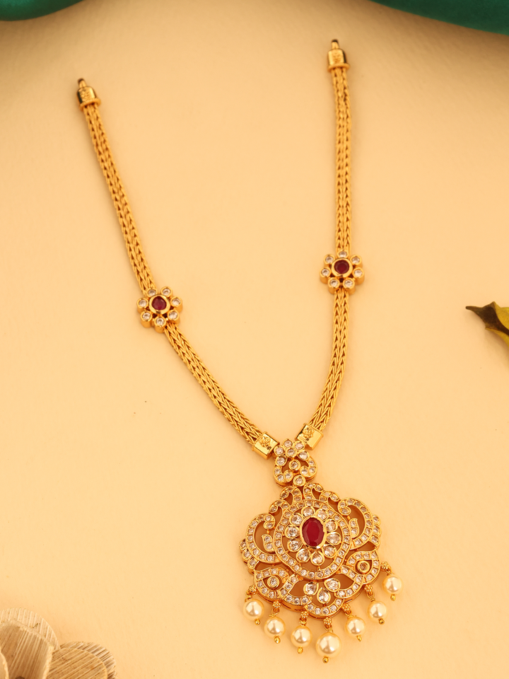 Nagas Ruby Stone with Pearl Drops Necklace
