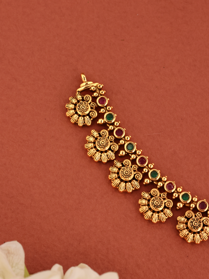 Antique Ruby Emerald Floral Necklace