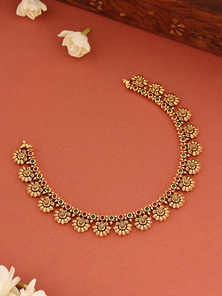 Antique Ruby Emerald Floral Necklace