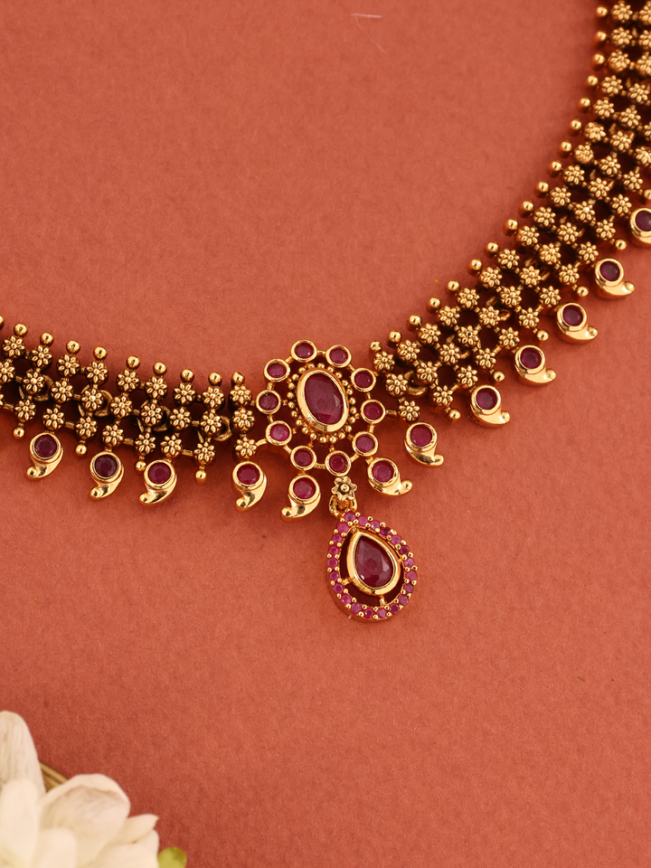 Antique Bloom Garden Ruby Necklace