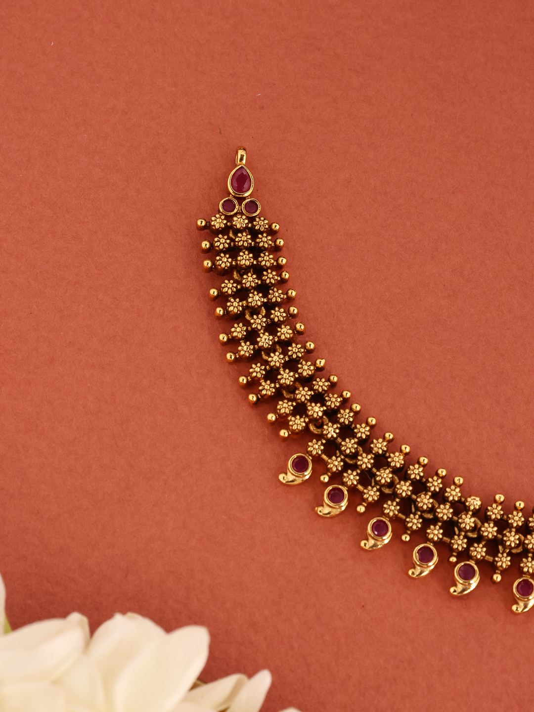 Antique Bloom Garden Ruby Necklace