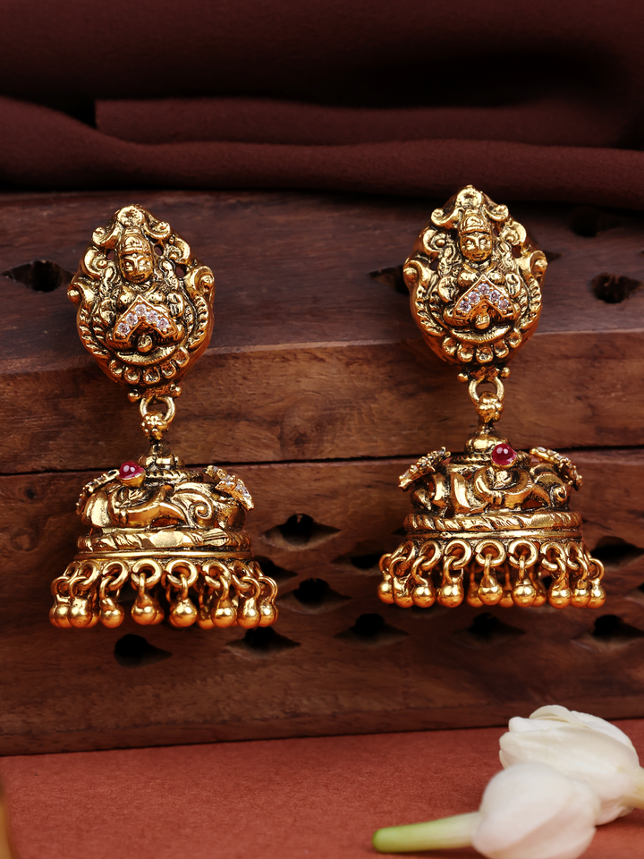 Goddess Lakshmi Jhumka with Carved Motifs