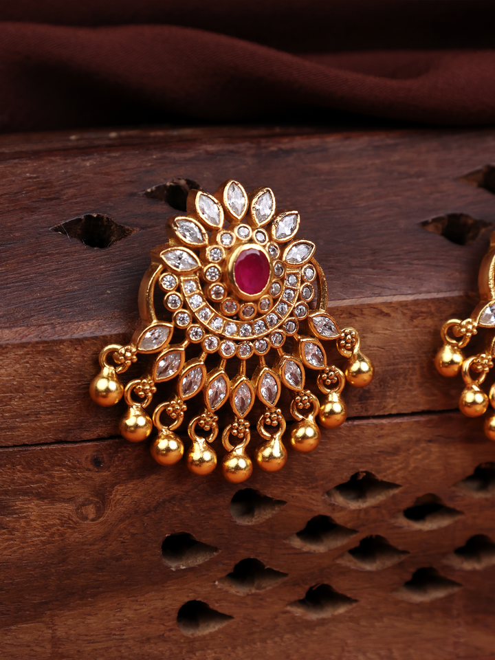 Chandbali Earrings with Ruby & White Stones