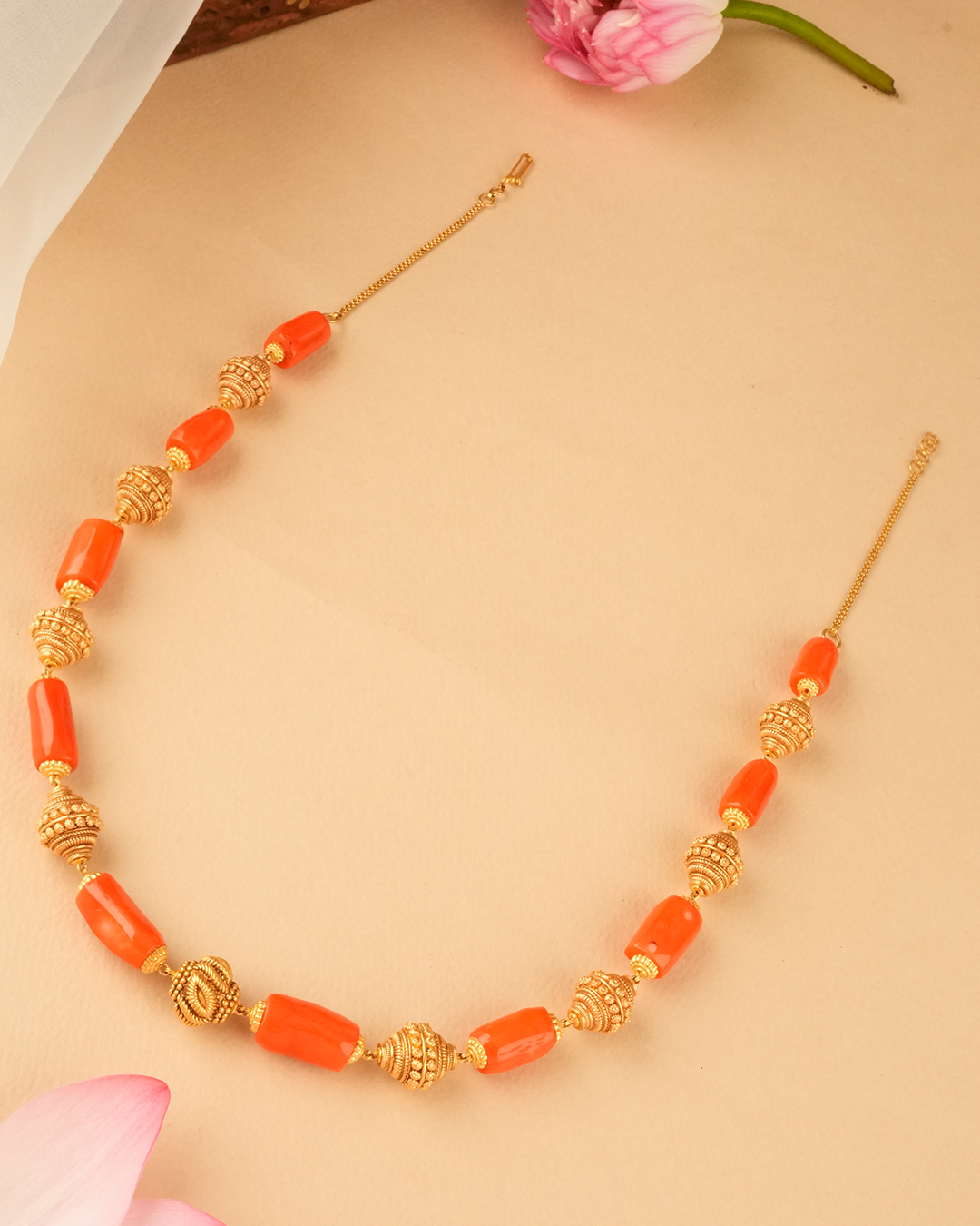 Coral Beaded Antique Gold Haram