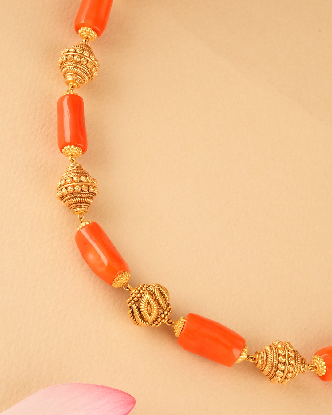 Coral Beaded Antique Gold Haram