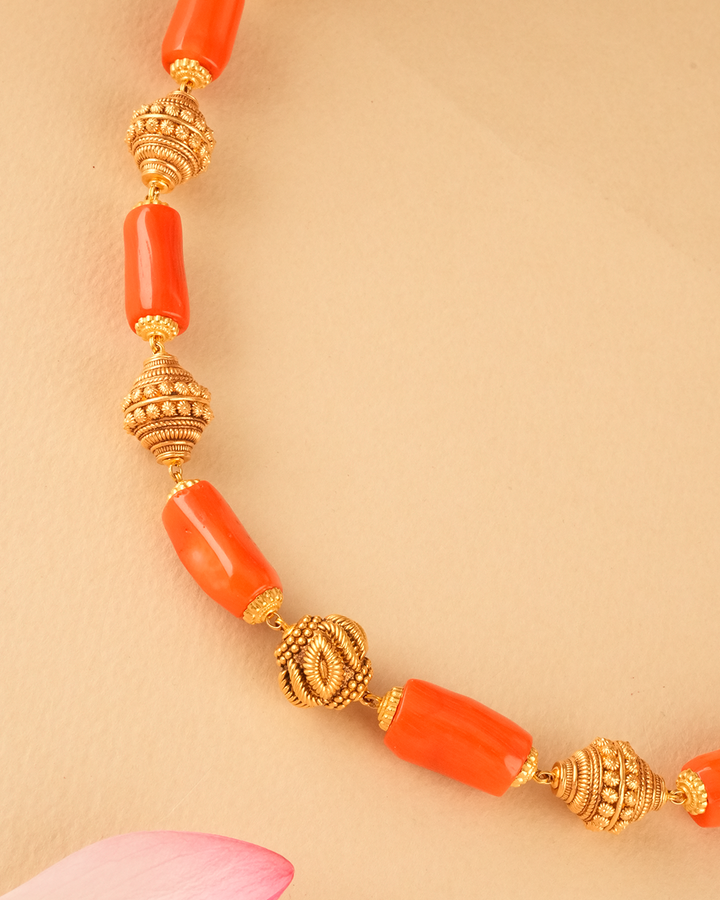 Coral Beaded Antique Gold Haram
