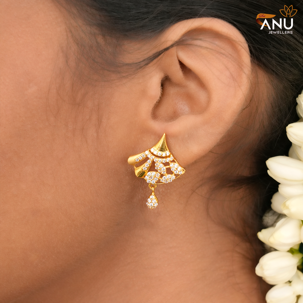 Fancy White Stone Drop Gold Earring