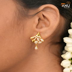 Fancy White Stone Drop Gold Earring