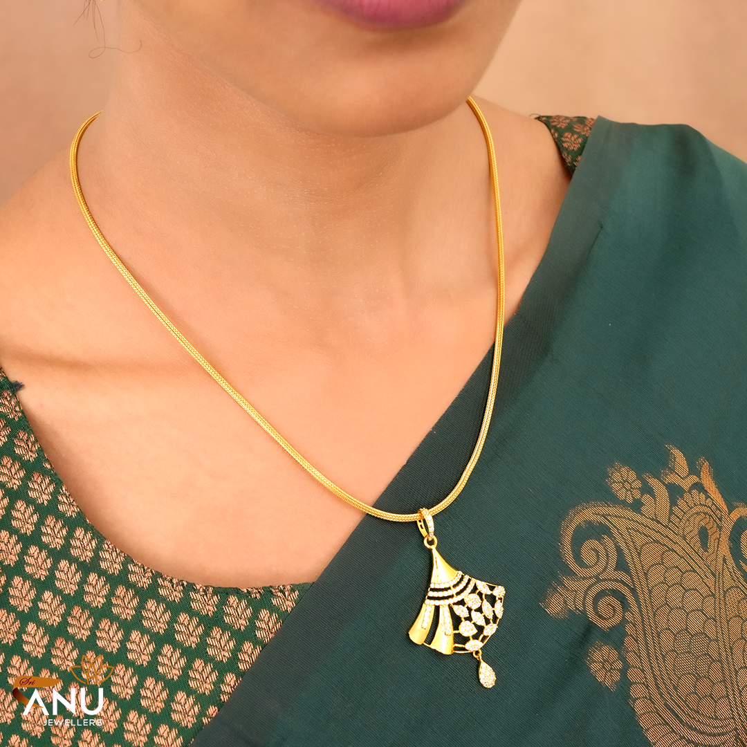 Stylish White Stone Design Gold Pendant