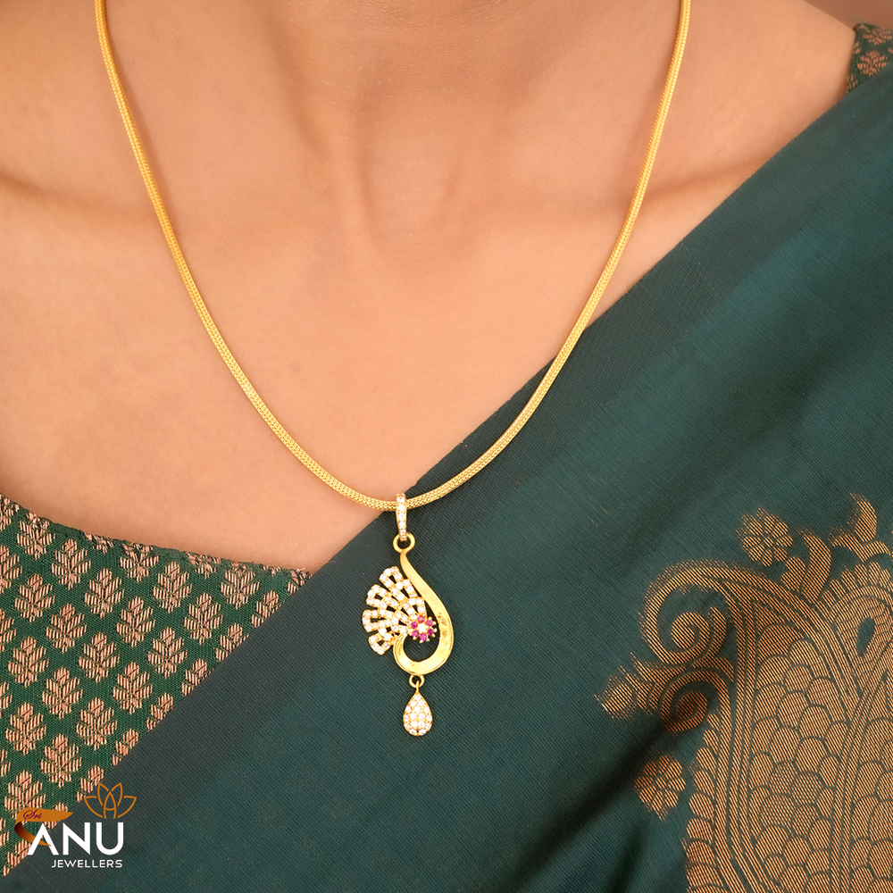 Modern Ruby Gold Peacock Pendant