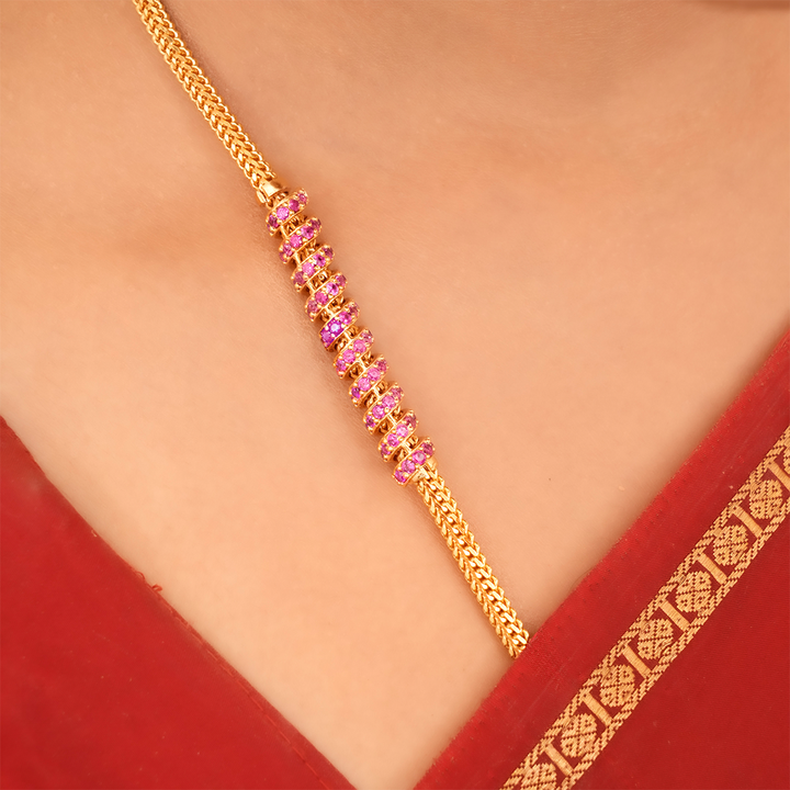 Trendy Spiral Ruby Design Gold Mugappu Chain