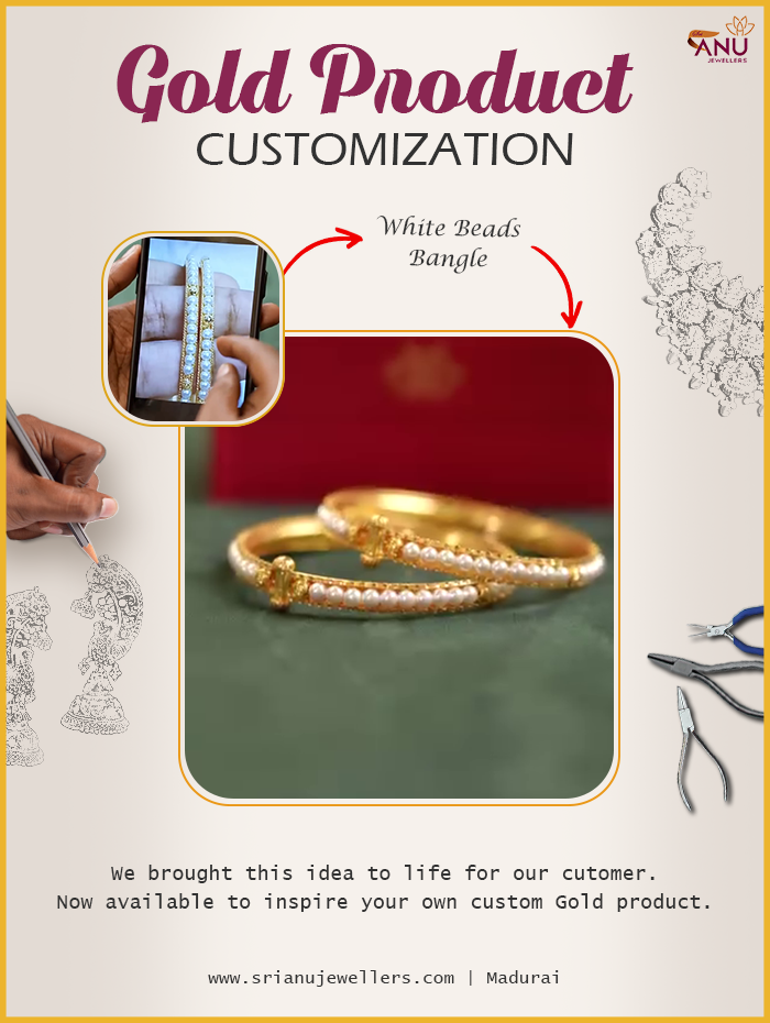 Designer White Beads Gold Bangle