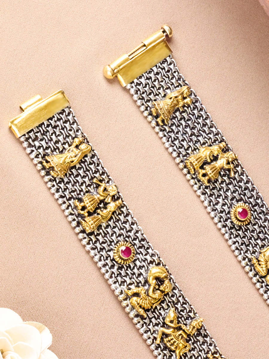 Procession of Ruby Charms Silver Anklet